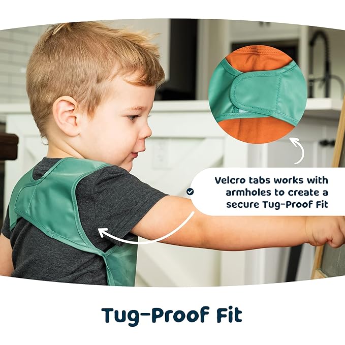 Tiny Twinkle Mess Proof Apron Bibs - 2 Pack Waterproof & Lightweight Baby Bibs for Led Weaning | 100% Recycled Polyester, Easy Clean & Machine Washable (Sand Cinnamon,Small 6-24 Months)