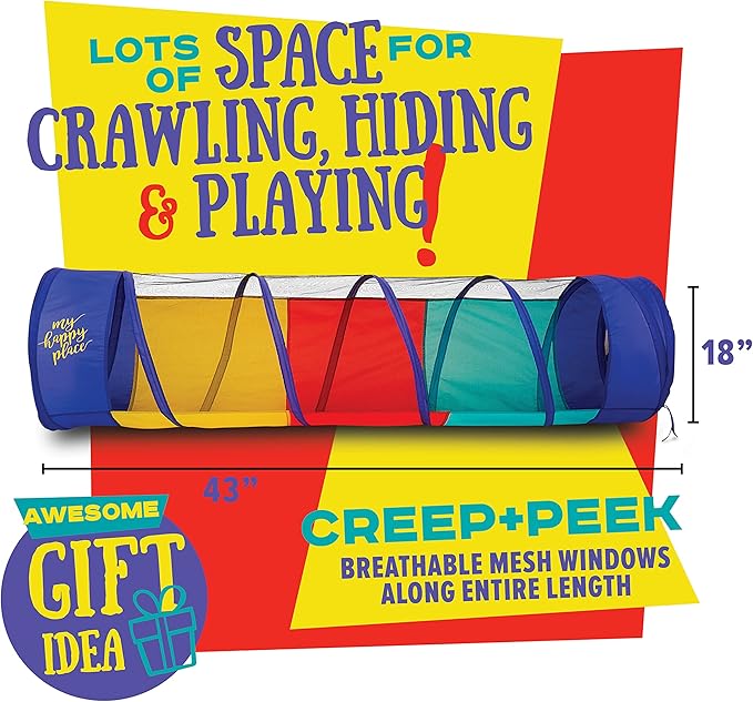 Kiddey Play Tunnel for Kids - Pop Up Tunnel Toys for Toddlers, Kids Multicolored Tunnel for Indoor/Outdoor Fun, Crawl & Play, Obstacle Course Great Gifts for Toddlers - Balls Not Included (2 Pk)