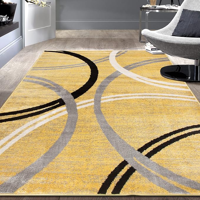 Rugshop Modern Wavy Circles Design Area Rug 7'10" x 10'2" Yellow