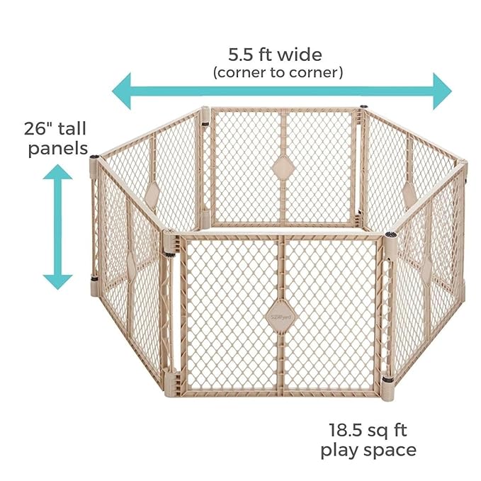 Toddleroo by North States Superyard 6 Panel Free Standing Play Yard, Indoor or Outdoor Baby Playpen, Baby Gate. Made in USA. 5.5 feet corner to corner play pen (26" Tall, Sand)