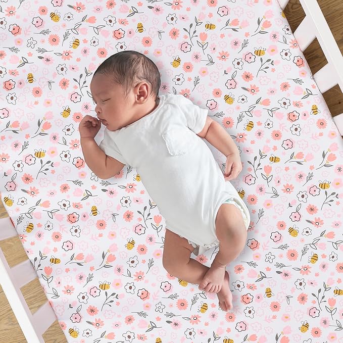 Lambs & Ivy Little Garden 3-Piece Embroidered Floral Baby Crib Bedding Set