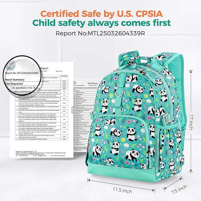 Choco Mocha Mermaid Backpack for Girls, Elementary School Backpack for Girls Ages 6-8 Kids Kindergarten Backpack Bookbag 17 Inch with Chest Strap, Green