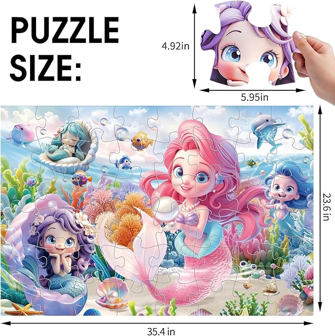 Jumbo Floor Puzzle for Toddlers & Kids Ages 3-5, 48-Piece Mermaid and Underwater Large Jigsaw Puzzle with Educational Fun, Great Gift for Boys & Girls Ages 4-8