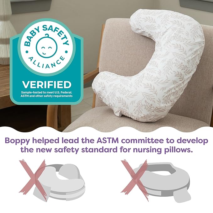 Boppy Nursing Pillow with Luxe Fabric Cover, Quilted Moss, Larger, More Supportive Pillow for Breastfeeding and Bottle Feeding; Firmer and Higher Than Original, w/Premium Cover; JPMA Certified