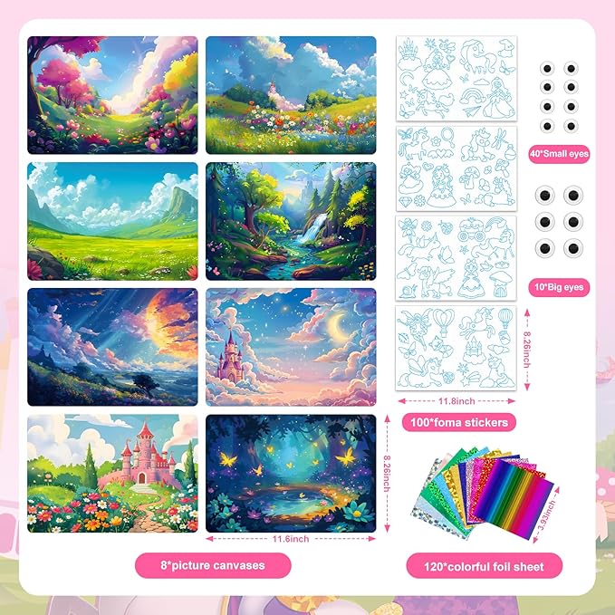 homicozy Art & Craft Activity for Kids-Foil Fun Unicorn & Princesses,No Mess Art Crafts for Girls,DIY Foil Foam Stickers,Creative Activity Kits,Kids Travel Toys,Gifts for Girls & Boys Ages 4-10