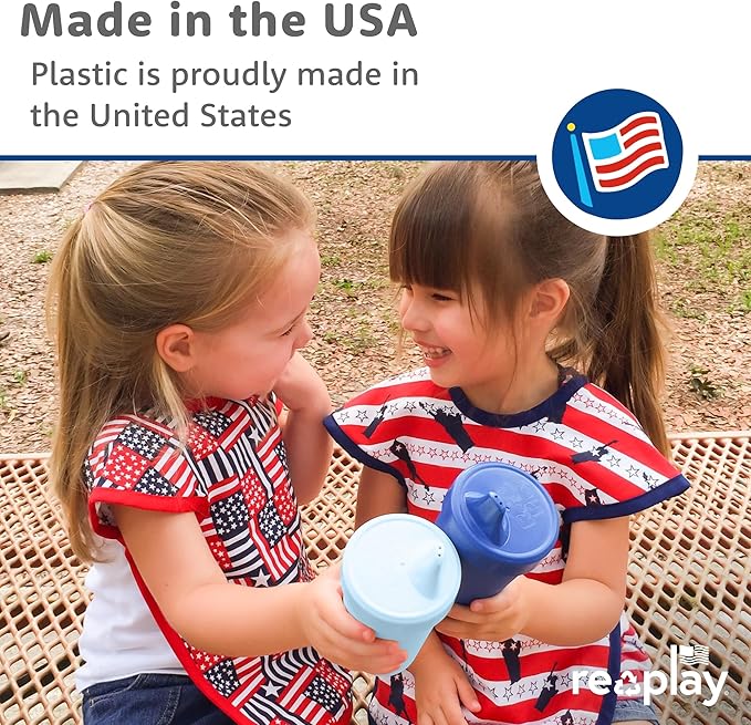 Re-Play Sippy Cups for Toddlers - 10 Oz. Reusable Spill Proof Cups for Kids, Dishwasher/Microwave Safe - Made in USA - Set of 3-3.13" x 6.25" - A True Blue