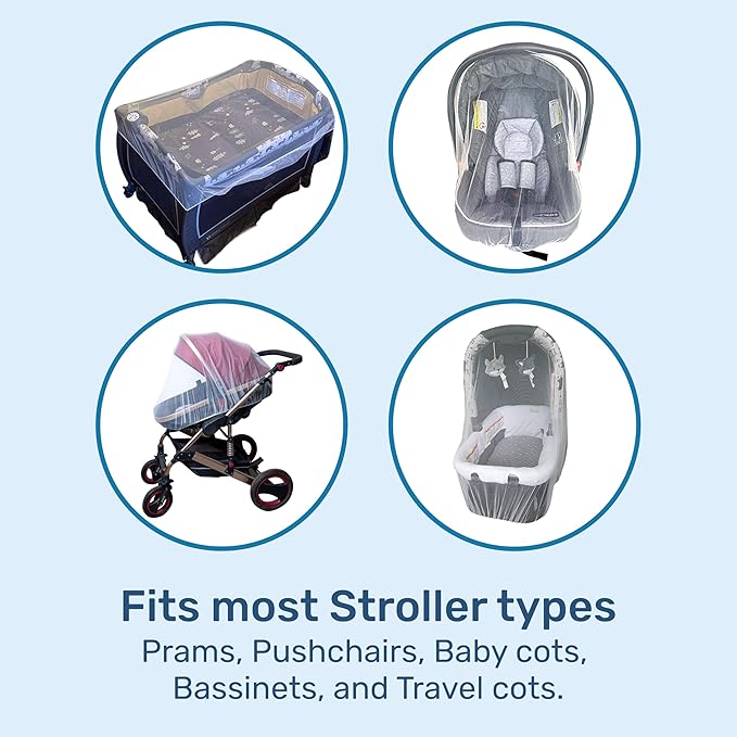 Enovoe Mosquito Net for Baby Stroller and Crib - Durable Mesh Bug Net Cover with Elastic Edge - Fits Strollers, Bassinets, Playards, and Mini Cribs - Travel Essential for Newborns - 63x64-Inch (White)
