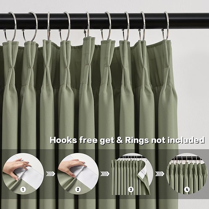 KEQIAOSUOCAI Sage Green Blackout Curtains Pinch Pleat 84 Inches Long Thermal Insulated Black Out Drapery for Bedroom Light Blocking Window Covering Darkening Drapes for Living Room 40x84 2 Pieces