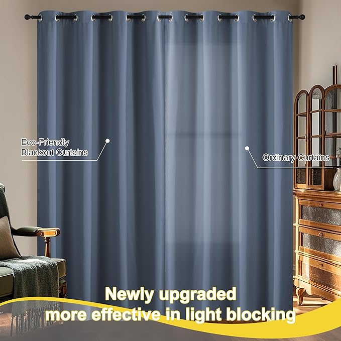 NICETOWN Stone Blue Curtains 52 x 84 inches Long, 100% Blackout Curtains Set of 2 Panels Thermal Insulated Privacy Window Curtains for Bedroom Living Room