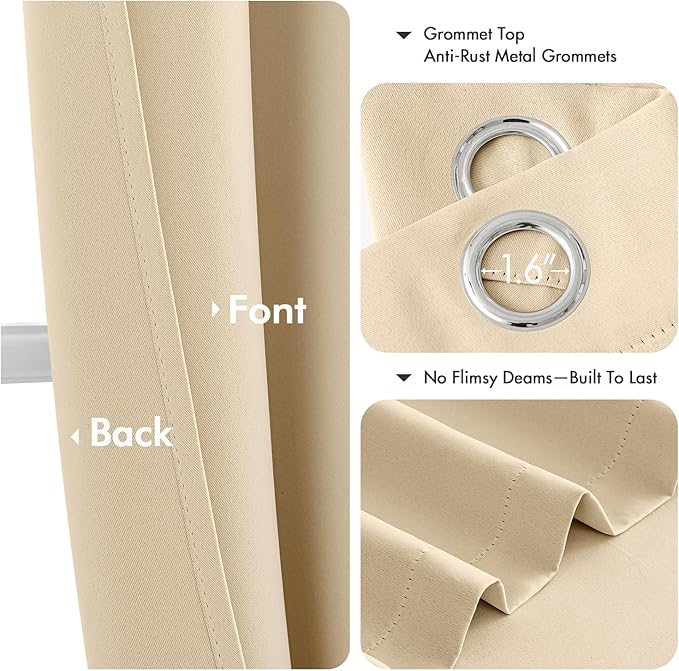 MIULEE Cream Beige Blackout Curtains - Thermal Insulated Bedroom Curtains Room Darkening Drapes for Living Room Kitchen Grommet Top Light Blocking Window Treatment, 40 x 45 Inches Long, 2 Panels