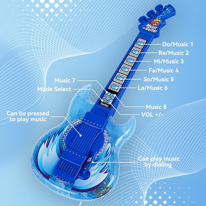 Guitar and Microphone Play Set for Boys New Upgrade,Karaoke Machine with Music&Light,Microphone Toys with Stand,Adjustable Height Guitar Toys for Kids,Toddlers,Child