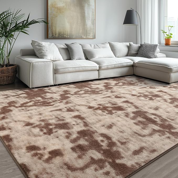 Kimicole 6x9 Washable Area Rugs for Living Room Bedroom, Large Low Pile Ulta-Thin Solid Color Rug, Non-Slip Soft Fluffy Carpet for Nursery Kids Room Dorm Room Home Decor (Brown)