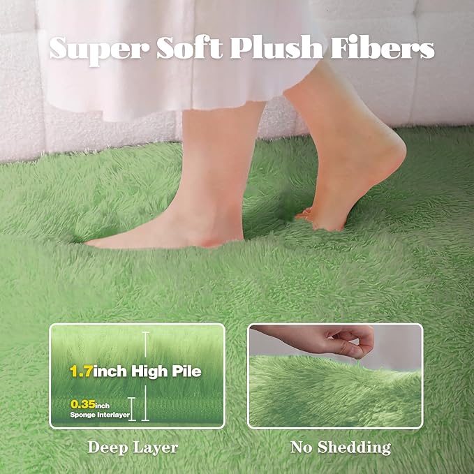 4x6 Area Rug for Living Room: Fluffy Shag Soft Washable Rugs Fuzzy Plush Indoor Carpet for Bedroom Nursery Playroom Dorm Kids Girls Boys Room (Sage Green, 4'x6')