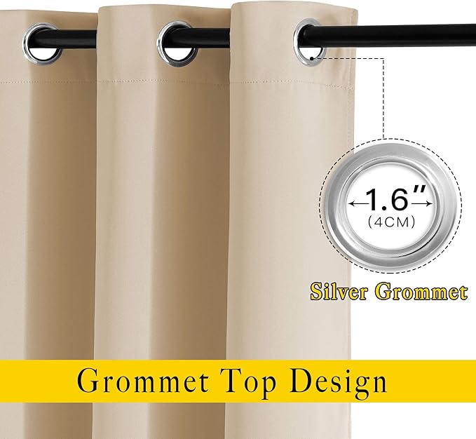 NICETOWN Blackout Curtain Panels for Living Room - Window Treatment Thermal Insulated Solid Grommet Vertical Drapes Window Treatments for Bedroom (Biscotti Beige, Set of 2, 46 by 63 Inch)