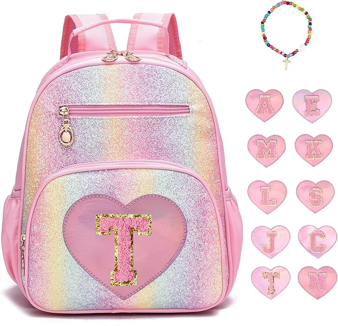 I IHAYNER Kids Glitter Lightweight Backpack for School Travel & Daycare, Toddler Backpack for Girls 3+ Preschool Kindergarten Elementary Kids Backpack-Rainbow Pink T