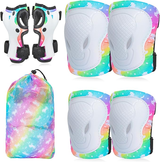 Kids Knee and Elbow Pads Set, 7 in 1 Skating Protective Gear for Skateboard, Roller Skating, Scooter, Cycling, 3-8 Years