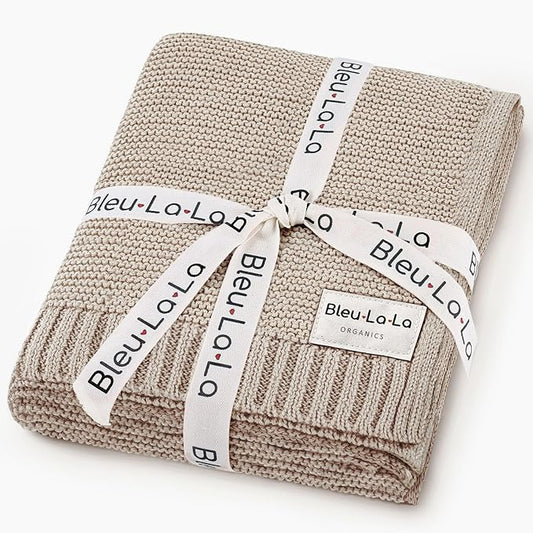 Heritage Knit Organic Cotton Baby Blanket - Soft Warm Cozy Unisex Receiving Cuddle Stroller Crib Beige Blanket for Newborns, Infants Toddler, Boys and Girls (Oatmeal, 0-2 Years)