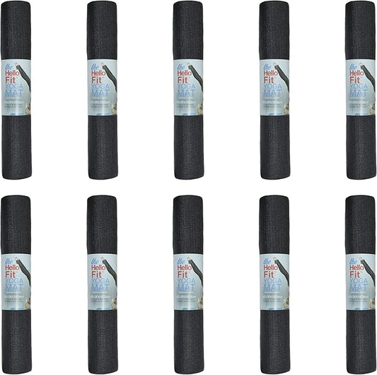 Hello Fit 10-Pack Yoga Mat, 68" x 24" Non Slip Exercise Mat, 4mm Thick Gym Mat for Fitness and Stretching, Bulk Non Toxic Yoga Mats for Schools and Studios