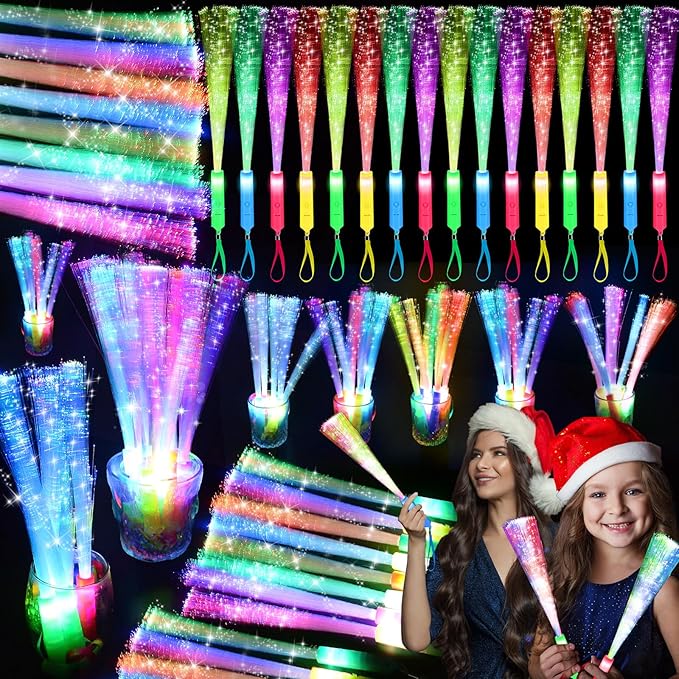 120PCS Glow Fiber Optic Sticks, LED Light Wands, Glow in The Dark Party Supplies, Fiber Optic Wands for Weddings, Birthdays&Events,Flashing LED Party Favors,Colorful Light Sticks for Kids&Adults