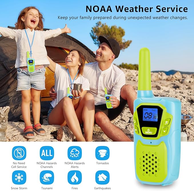 Walkie Talkies for Kids Adults Long Range Rechargeable 3 Pack, FRS 2 Way Radio Toy for 3-12 Year Old Boys Girls Toddlers, Shockproof NOAA Walkie-Talkie 4 Miles for Family Camping Skiing Cruise
