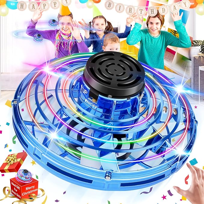 Hand Operated Mini Drone for Kids - LED UFO Flying Orb Ball, Rechargeable Mini Fidget Spinner Toy for Indoor Outdoor,Christmas Birthday Party Gifts for Girls Boys (Blue)
