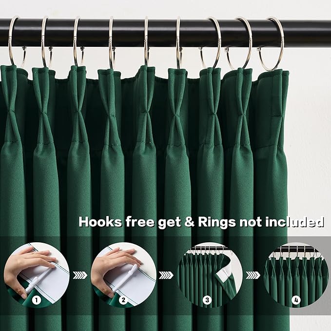 KEQIAOSUOCAI Dark Hunter Green Window Draperies 120 Inches Long 10 Feet Tall, Pinch Pleat Room Darkening Thermal Insulated Curtains for Living Room Emaerald Green 40 x 120-inch 2 Panels
