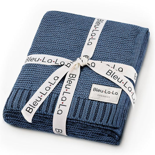 Heritage Knit Organic Cotton Receiving Swaddle Blanket for Boys - 100% Organic Soft Luxury Cotton Warm Cuddle Swaddling Crib Blanket for Newborns Infants Toddler (0-2Yrs - Denim Blue)