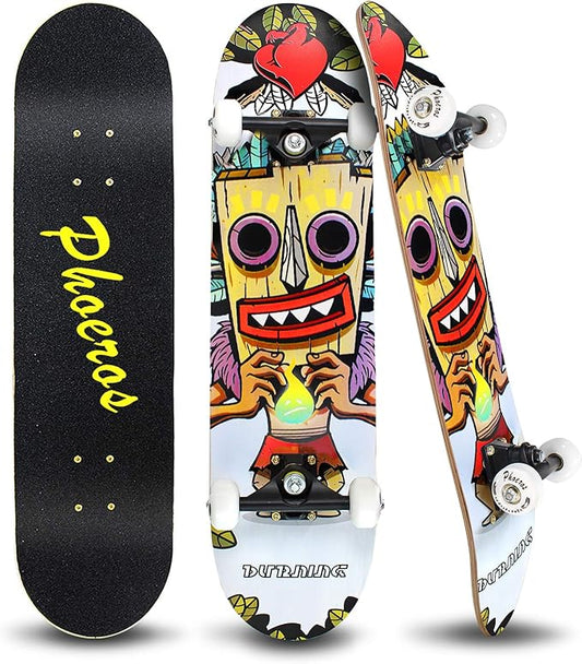 Easy_Way Complete Skateboards- Standard Skateboards for Beginners Kids Boys Girls Teenager- 31''x 8''Canadian Maple Cruiser Pro Skate Board, Skateboards