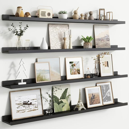Floating Picture Ledge Shelves for Wall Set of 4, 48 Inch Wall Shelves with Lip Long Large Nursery Book Shelf for Toys Storage Kids Bookshelf Wall Mounted Living Room Bedroom Decor Frames