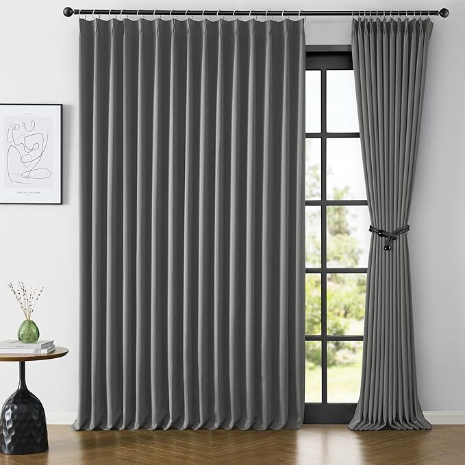 KEQIAOSUOCAI Sliding Door Curtains 2 Panels Set 100 Inch Wide, Pinch Pleat Room Divider Noise Reducing Weighted Drapes Thermal Insulated Window Treatment for Patio 100 x 95 Inches Long