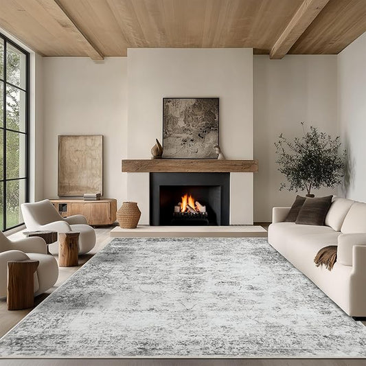 8x10 Area Rug Living Room Rugs - Washable Rug Large Modern Abstract Soft Thin Carpets Indoor Floor No Slip Vintage Carpet for Bedroom Under Dining Table Nursery Home Office Decor Gray