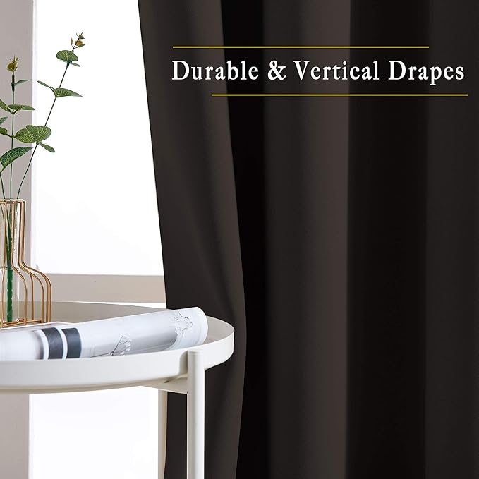 NICETOWN Blackout Curtains Panels for Window - Triple Weave Energy Saving Thermal Insulated Solid Grommet Blackout Drapes for Kitchen (1 Pair, 66 inches by 54 Inch, Toffee Brown)