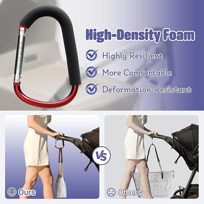 sprookber 6.7 Inch Large Stroller Hooks for Diaper Bags & Purses, Heavy Duty Mommy Hooks for Shopping, Grocery, Backpack – Baby Stroller Accessories, Set of 2 (Red)