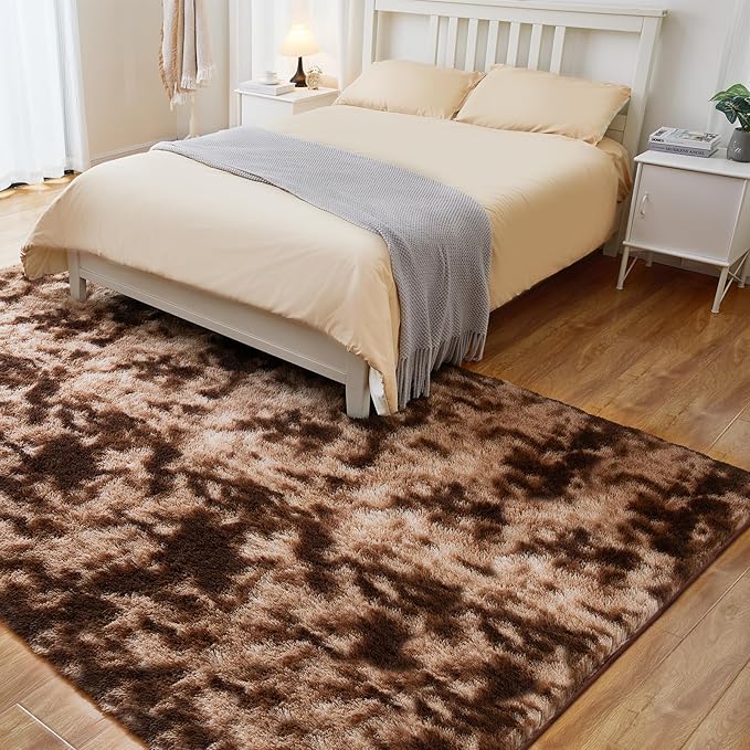8x10 Area Rugs for Living Room, Ultra Soft Fluffy Rugs for Bedroom, Anti-Skid High Pile Indoor Carpet for Nursery, Kids Room, Playroom, Home Decoration, Tie-Dyed Brown