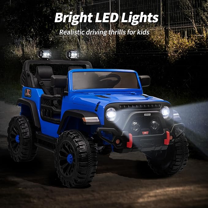 2 Seater Ride on Car Truck, 12V Kids Electric Ride on Toy for Big Kids Age 3-8 w/Remote Control- Blue