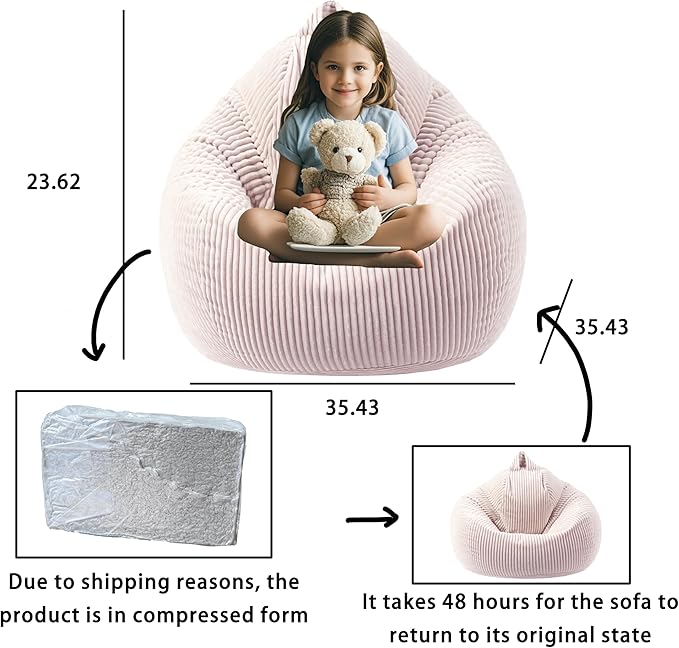ENBAOHUI Bean Bag Chairs with Memory Foam Chairs for Kids Teens Toddler Faux Fur Sofa Chair with Handle Greyish-Green