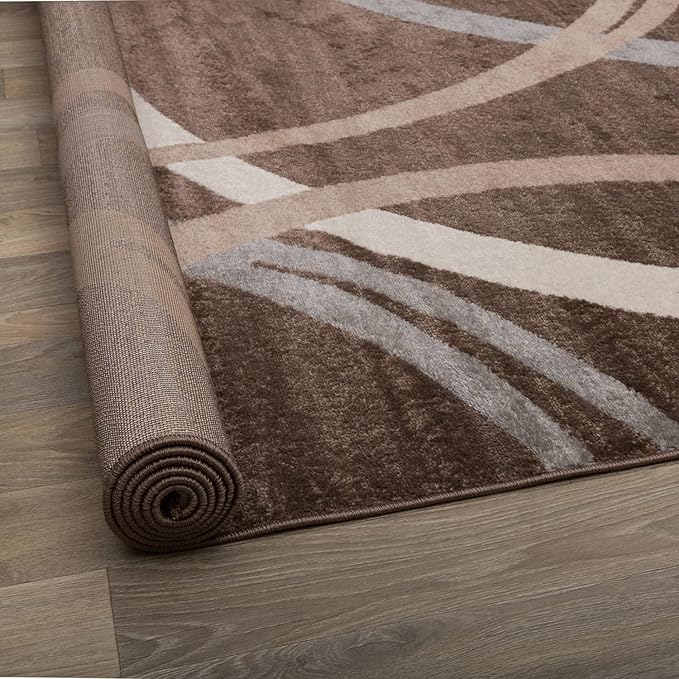 Rugshop Modern Wavy Circles Design Round Area Rug 8' Brown