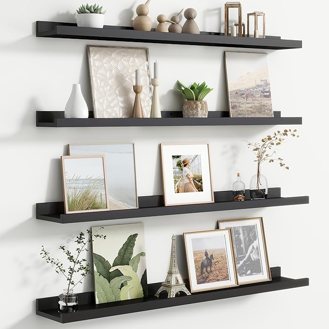 Floating Picture Ledge Shelves for Wall Set of 4, 36 Inch Wall Shelves with Lip Long Large Nursery Book Shelf for Toys Storage Kids Bookshelf Wall Mounted Living Room Bedroom Decor Frames