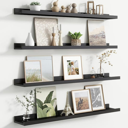 Floating Picture Ledge Shelves for Wall Set of 4, 36 Inch Wall Shelves with Lip Long Large Nursery Book Shelf for Toys Storage Kids Bookshelf Wall Mounted Living Room Bedroom Decor Frames
