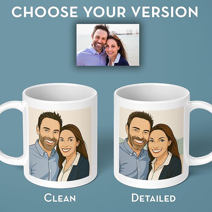 Personalized Coffee Mug, Custom Drawing Portrait Gift, Funny Customized Coffee Gift for Men & Women, Custom Mugs with Pictures, White 11oz Customized Ceramic Tea Cup