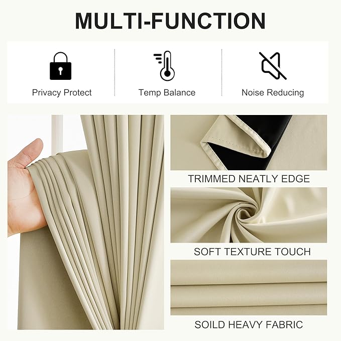 NICETOWN Blackout Curtains for Bedroom, Grommet Privacy 100% Blackout Drapery 96 inches Length Thermal Insulated Curtains for Living Room, 2 Panels, 52W x 96L, Cream