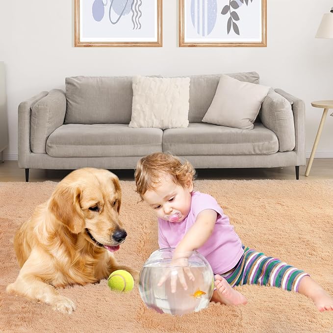 Area Rugs 8x10, Fluffy Rugs for Living Room, Ultra Soft Rugs for Bedroom, Non-Slip Indoor Carpet for Nursery, Kids Room, Playroom, Home Decor, Camel