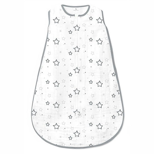 Amazing Baby Cotton Muslin Sleeping Sack, For Baby Boy or Girl, Wearable Blanket with 2-way Zipper, Stars, Sterling, Large (12-18 Month)