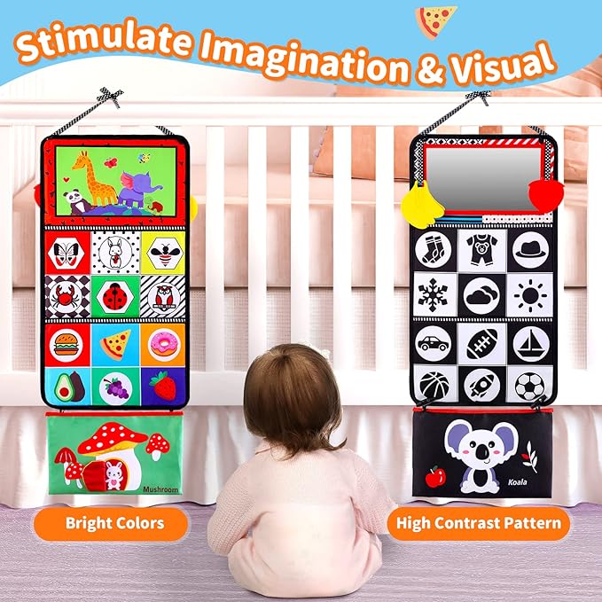 Baby Mirror Tummy Time Toys 0-3 3-6 Months Sensory Crinkle Baby Books Black and White High Contrast Baby Toys for Newborn Infant Montessori Car Seat Toys 0-6 Month Boy Girl Easter Basket Stuffers Gift