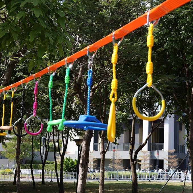 2-Pack Ninja Wheel Obstacle for Kids - 360° Rotatable Swing Monkey Wheel for Ninja Warrior Obstacle Course for Kids Ninja Warrior Slackline Kits - Blue, Yellow Color in Set