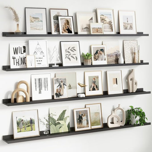 Floating Picture Ledge Shelves for Wall Set of 4, 72 Inch Wall Shelves with Lip Long Large Nursery Book Shelf for Toys Storage Kids Bookshelf Wall Mounted Living Room Bedroom Decor Frames