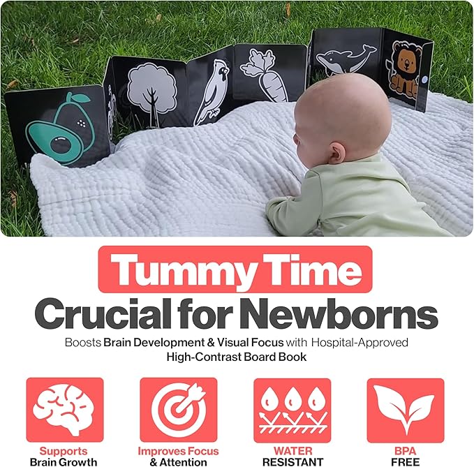 Happy Start Award-Winning High Contrast Board Book - Newborn Black & White Baby Cards, Easy to Clean, Hospital Approved, Stands on Its Own, Tummy Time Toy, Ages 0+ (Russian)