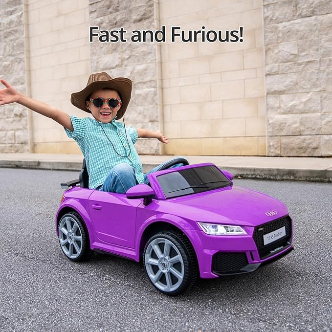 Licensed Audi Electric Kids Car, 12V Kids Ride-on Toy Car for Toddlers w/Remote - Purple