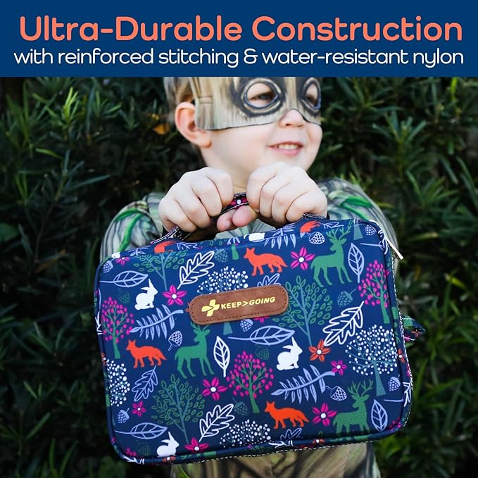 KeepGoing Large Home First Aid Kit for Kids – 270 Pc. for Car, Home, Dorm, & Boat with Latex-Free Bandages – 10 x 7 x 3.5 in. Travel First Aid Kit (Woodland)