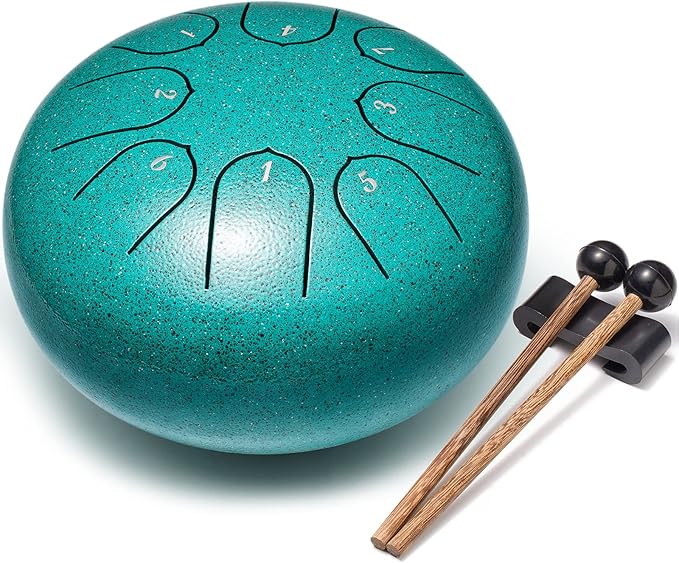 Steel Tongue Drum Percussion, 6 Inch 8 Notes Musical Instruments, Music Gifts for Family Friends (Malachite)